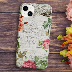 Vintage Pink Rose & Typography Ephemera Case-Mate iPhone 14 Plus Case
