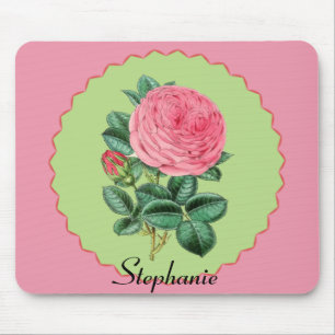Vintage Pink Rose w/Pink Spiked Circle Frame Mouse Mat