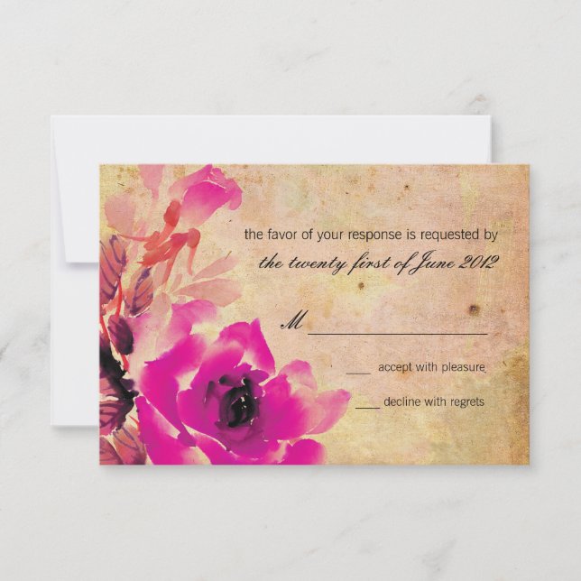 Vintage Pink Rose Wedding RSVP Response Card (Front)