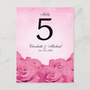 Vintage Pink Rose Wedding Table Number Postcard