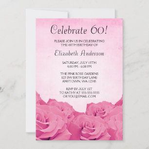 Vintage Pink Roses 60th Birthday Party Invitation