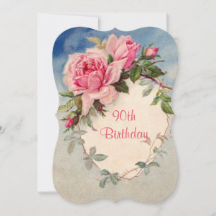 Vintage, Pink Roses, 90th Birthday, Invitation