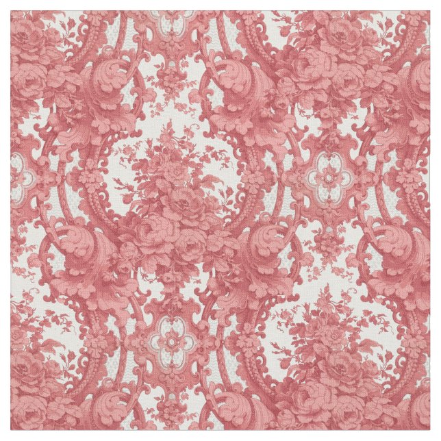 Vintage Pink Roses and Foliage Pattern Fabric (Close Up)