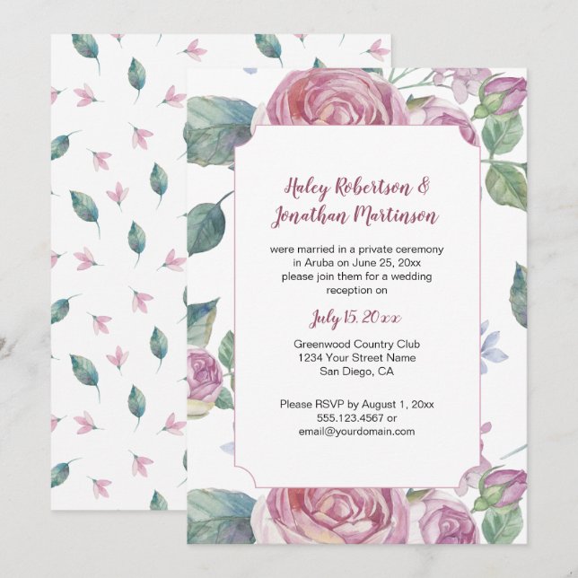 Vintage Pink Roses and Greenery Reception Only | Invitation (Front/Back)