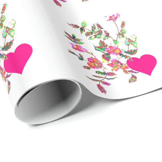 Vintage pink roses and Hearts Wrapping Paper (Roll Corner)