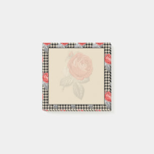 Vintage pink roses and houndstooth design post-it notes
