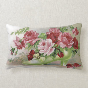 Vintage Pink Roses and Shoe Lumbar Cushion