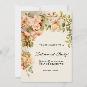 Vintage Pink Roses Antique Floral Retirement Party Invitation