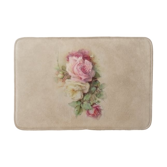 Vintage Pink Roses Bath Mat (Front)