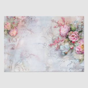 Vintage Pink Roses Botanical Ephemera Decoupage Tissue Paper