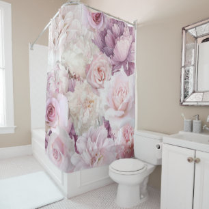 Vintage Pink Roses Botanical Garden Painting Shower Curtain
