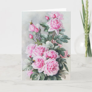 Vintage Pink Roses Bouquet Greeting Card