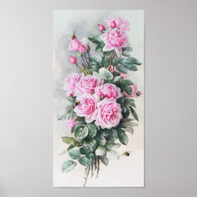 Vintage Pink Roses Bouquet Poster (Front)