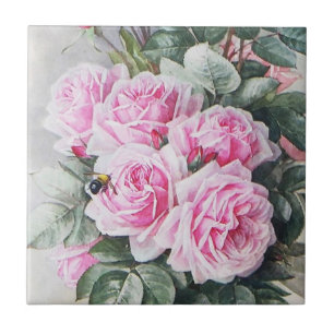 Vintage Pink Roses Bouquet Tile