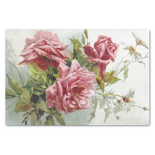 Image of Vintage Pink Roses Bouquet Tissue Paper