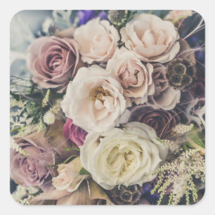Vintage Pink Roses Bouquet Wedding Stickers