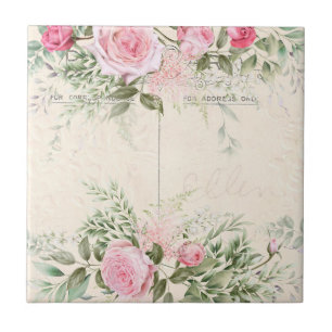 Vintage Pink Roses Ceramic Tile
