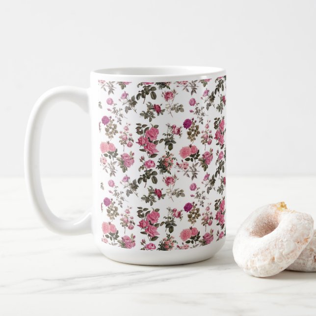 Vintage Pink Roses Coffee Mug (With Donut)