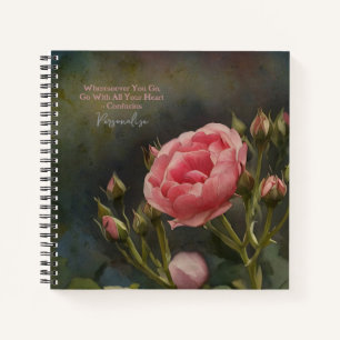 Vintage Pink Roses Confucius Heart Quote Journal