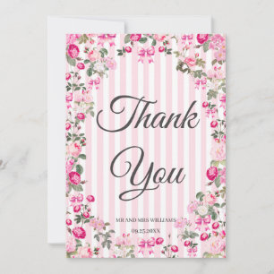 Vintage Pink Roses Coquette Bow Stripes Invitation