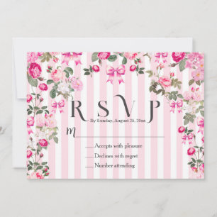 Vintage Pink Roses Coquette Bow Stripes Invitation