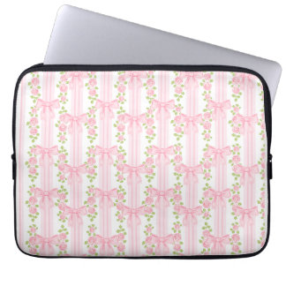 Vintage Pink Roses Coquette Bow Stripes Laptop Sleeve