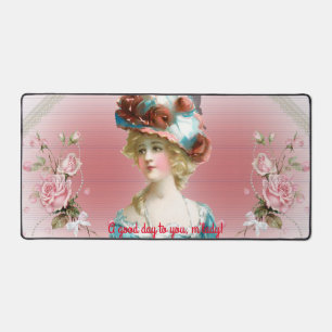Vintage Pink Roses Edwardian Era Motif Desk Mat