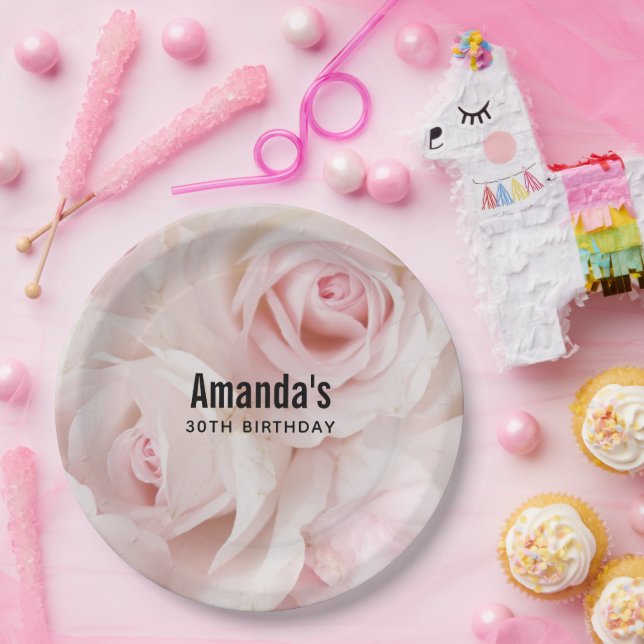 Vintage Pink Roses Elegant Bouquet Birthday Paper Plate (Party)