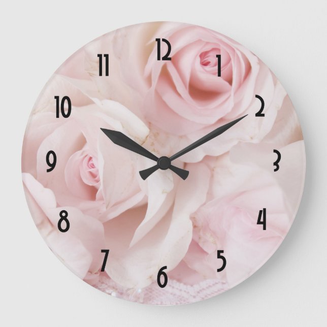 Vintage Pink Roses Elegant Bouquet Large Clock (Front)