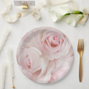 Vintage Pink Roses Elegant Bouquet Paper Plate
