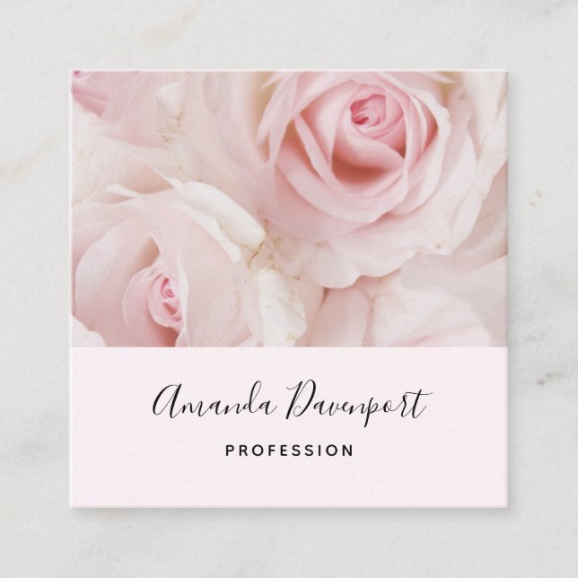Vintage Pink Roses Elegant Bouquet Square Business Card (Front)