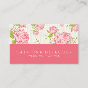 Vintage Pink Roses Elegant Business Card