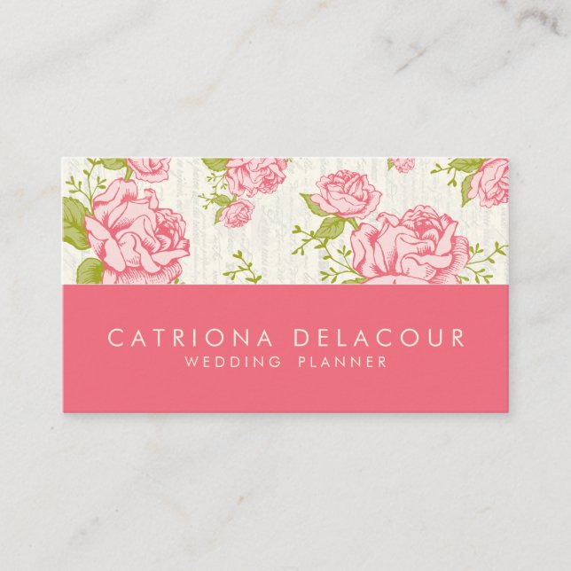 Vintage Pink Roses Elegant Business Card (Front)