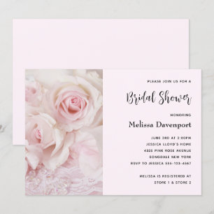 Vintage Pink Roses & Elegant Lace - Bridal Shower Invitation