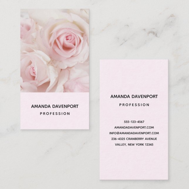 Vintage Pink Roses & Elegant Lace Business Card (Front/Back)