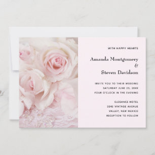 Vintage Pink Roses & Elegant Lace - Wedding Invitation