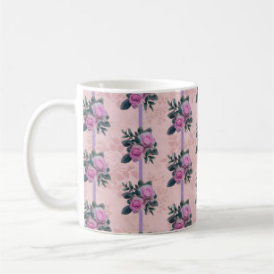 Vintage Pink Roses Faded Antique Damask Coffee Mug