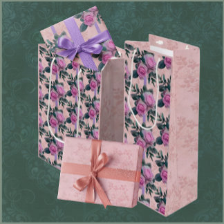 Vintage Pink Roses Faded Damask Gift Bag