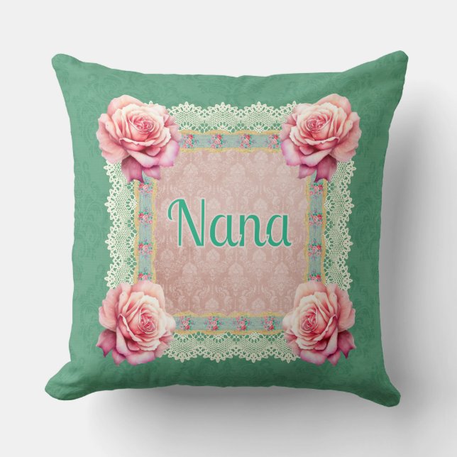 Vintage Pink Roses Faded Damask Personalised Cushion (Front)