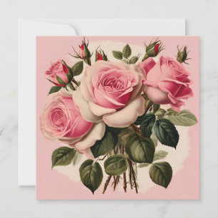 Vintage Pink Roses Floral Bouquet Card