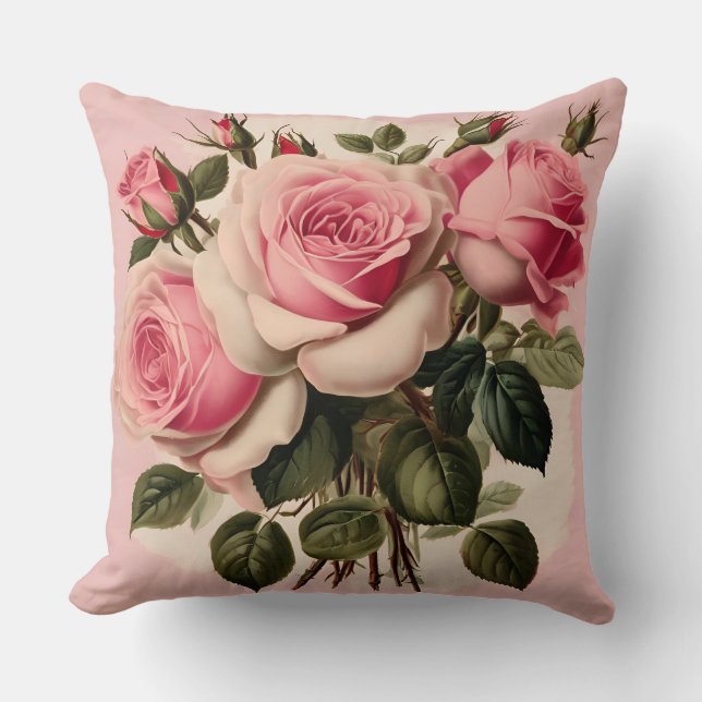 Vintage Pink Roses Floral Bouquet  Cushion (Front)
