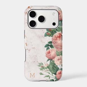 Vintage Pink Roses Floral Marble Custom