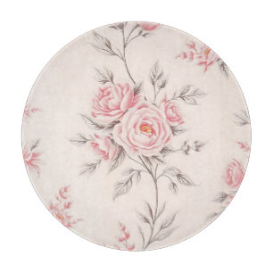 Vintage Pink Roses Floral Pattern Cutting Board