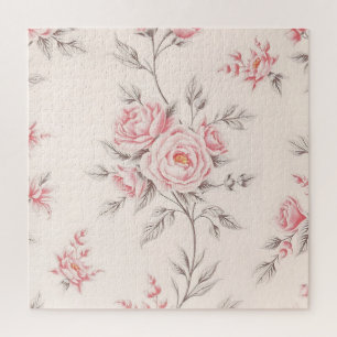 Vintage Pink Roses Floral Pattern Jigsaw Puzzle