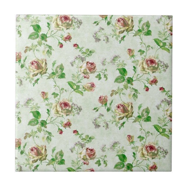 Vintage Pink Roses Floral Pattern Tile (Front)