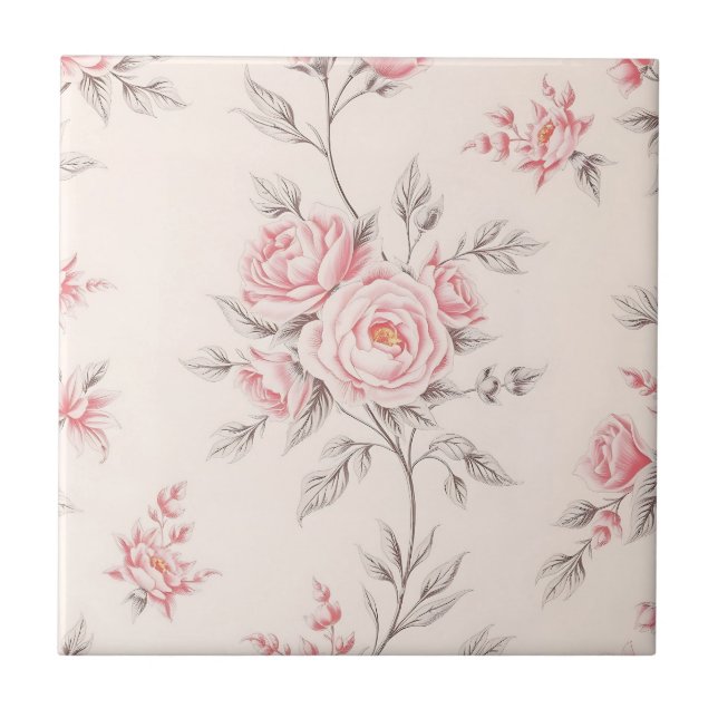 Vintage Pink Roses Floral Pattern Tile (Front)