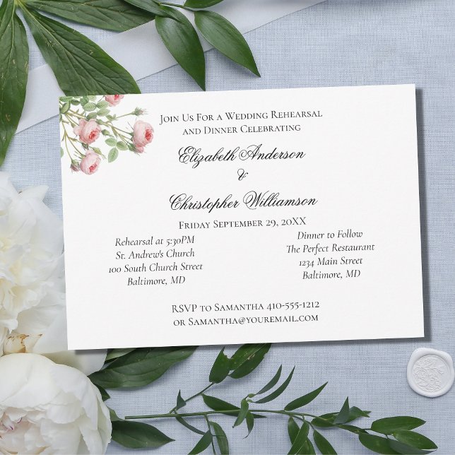 Vintage Pink Roses Floral Wedding Rehearsal   Invitation (Creator Uploaded)