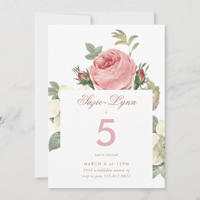 Vintage Pink Roses Girl Birthday Invitation (Front)