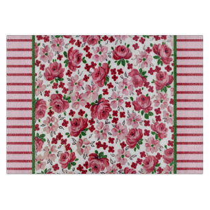 Vintage Pink Roses Glass Cutting Board