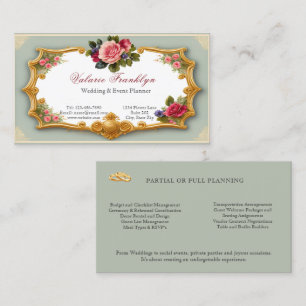 Vintage Pink Roses Gold Filigree Event Planner Business Card